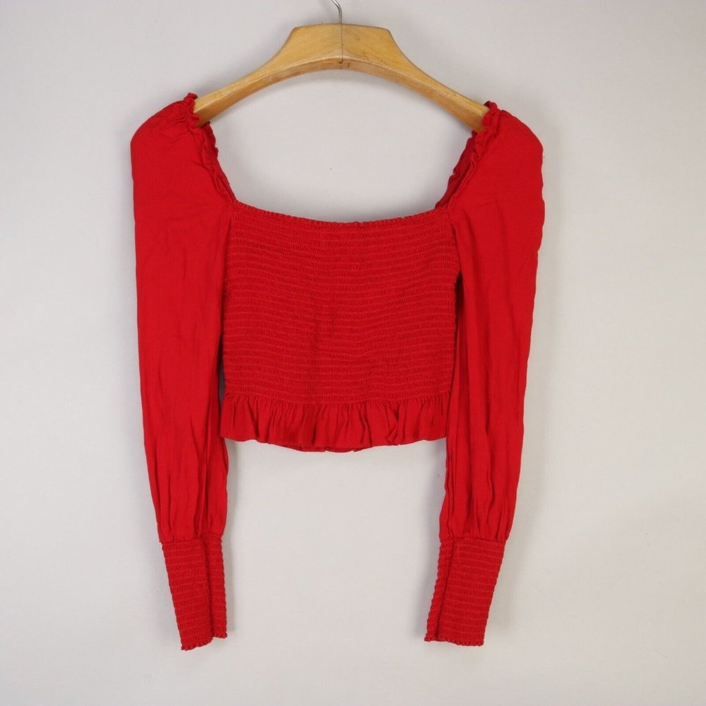 REFORMATION ST. FRANCIS SMOCKED BLOUSE RED RAUCHED CROP TOP MEDIUM